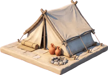 A canvas tent, the first stage of housing