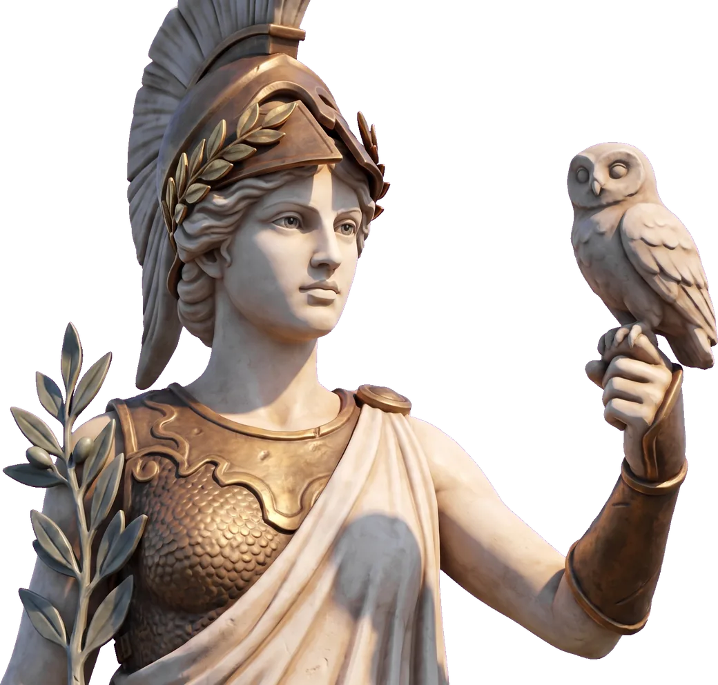 Athena in a bronze helmet and armour